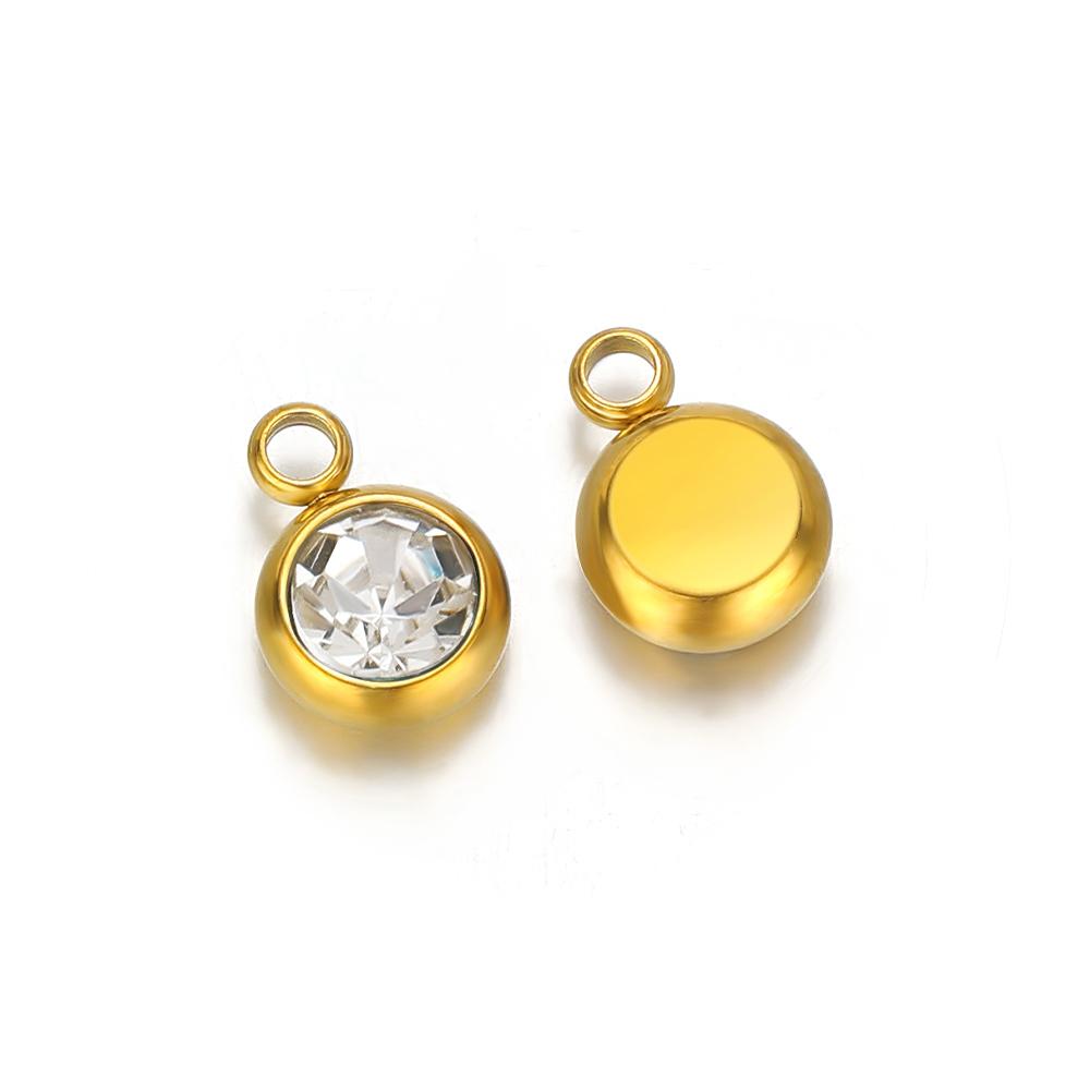 20pcs Stainless Steel 6mm Zircon 12 Months Birthstone Charms Beads for DIY Jewelry Necklace Bracelet Findings Earrings Making