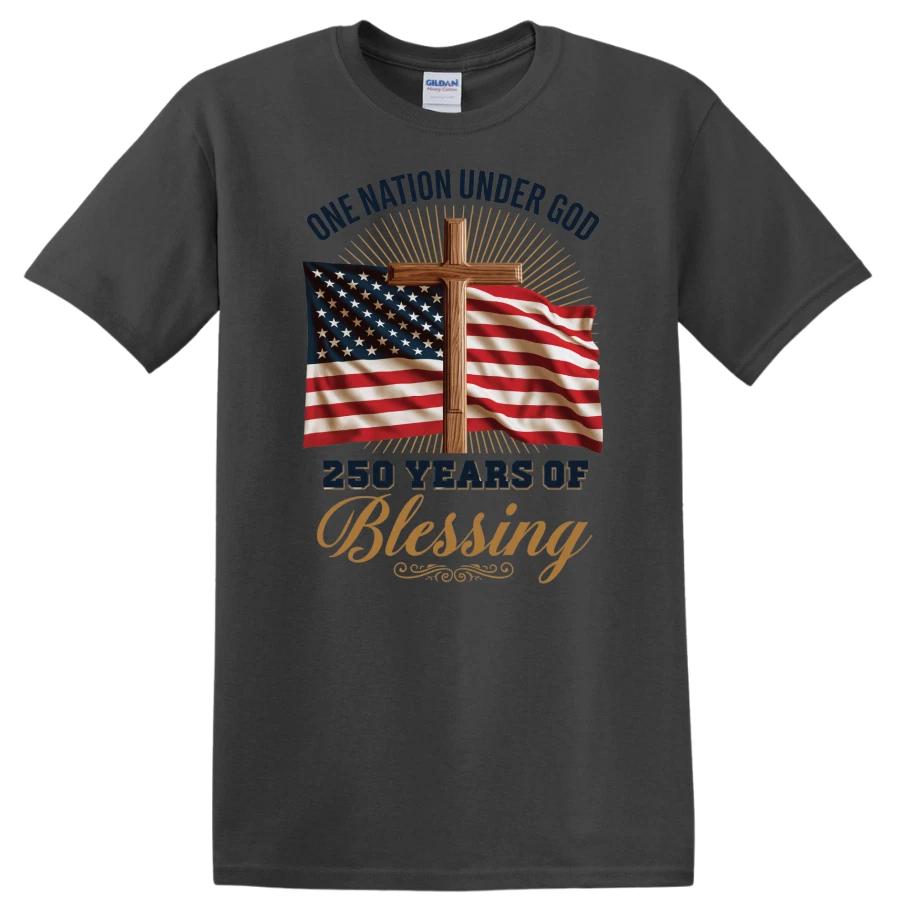 One Nation Under God T Shirt 250 Years Blessing American Flag Cross Patriot Tee XXXL