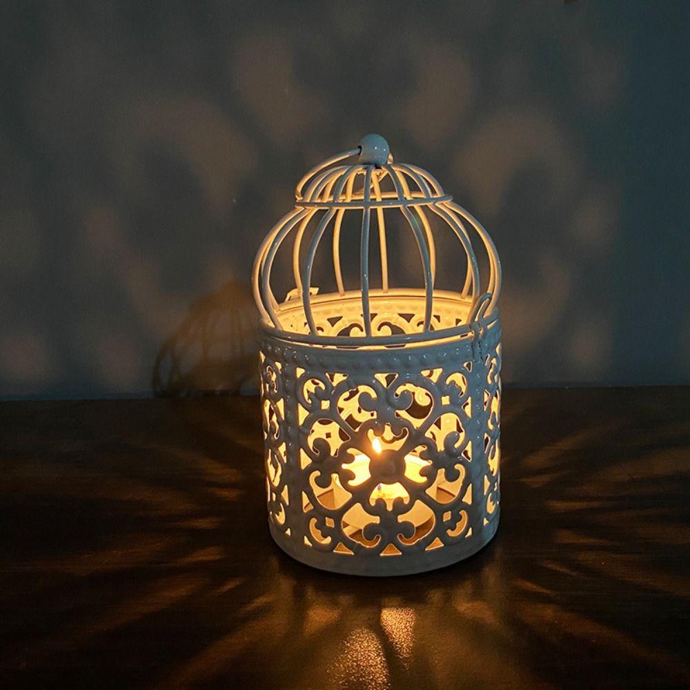 Sturdy Hollow Candle Holder Hanging Iron Aromatherapy Holder Romantic Bird Cage Candlestick  Table