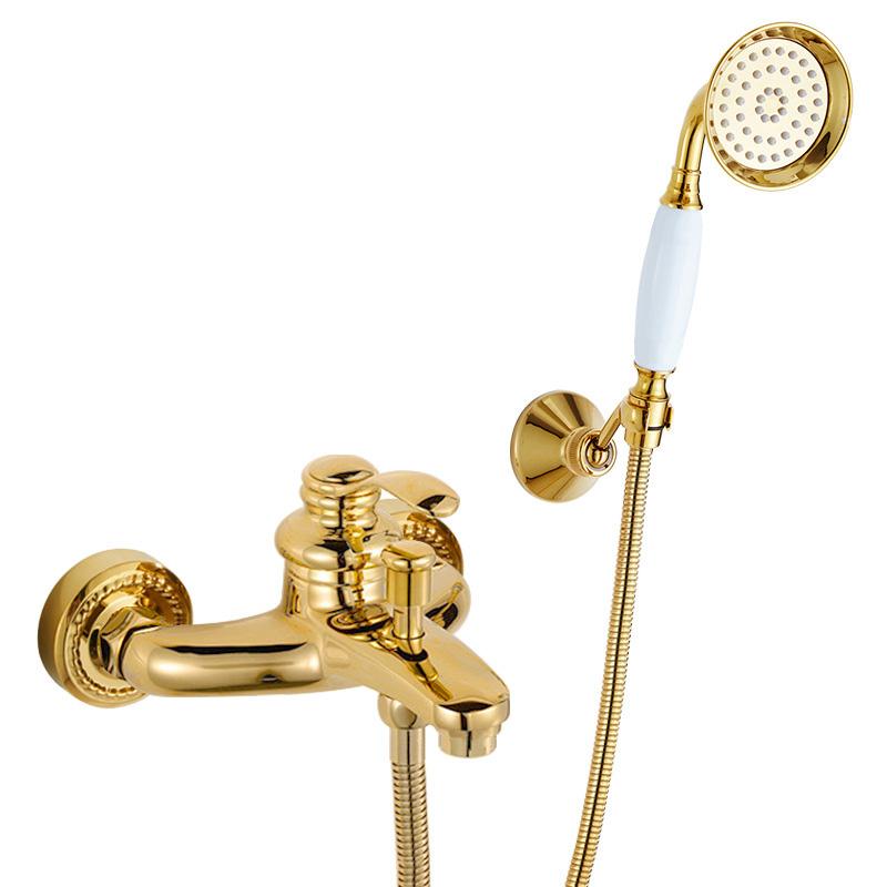 European Style Bathroom Shower Faucet Copper Brass Shower Set with Hand Shower Bathtub Mixers Taps Crane