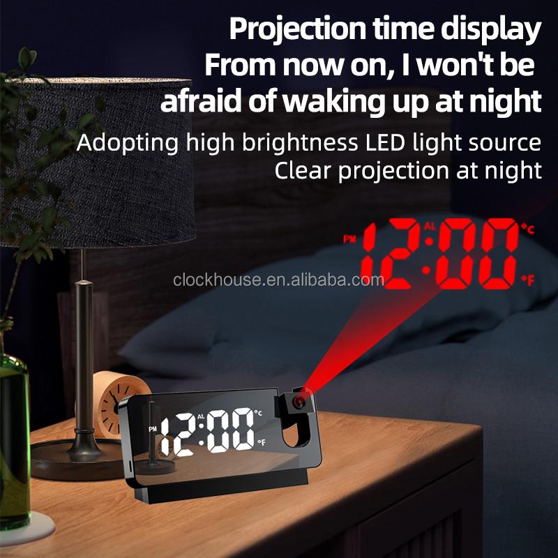 Custom RGB LED Display Desktop Mirror Digital Alarm Clock with Wall Lazer Led for Kids Bedroom Led Projection Clock