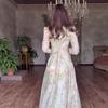 2025 Autumn French-Style Long Square Neck Printed Dress for Women
