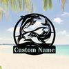 Personalizable Dolphin Metal Wall Sign, Custom Home Garden Decor, Outdoor Party Holiday Gift