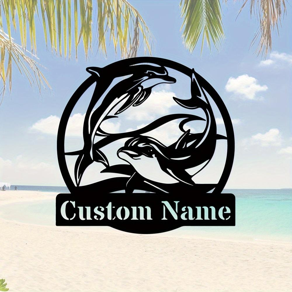 Personalizable Dolphin Metal Wall Sign, Custom Home Garden Decor, Outdoor Party Holiday Gift
