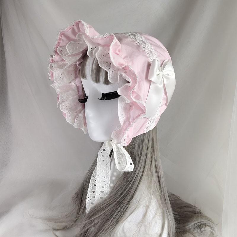 Pilger viktorianische Haube Lolita Mädchen Vintage Rüschen Dienstmädchen Cosplay Kostüm Zubehör Spitze Schleife Hut für Frauen Geschenk Kürbis Mütze