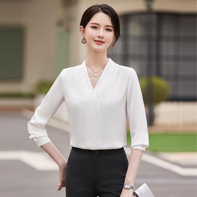 Damen V-Ausschnitt Chiffon Professionelle Bluse