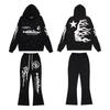 25SS American High Street Trend HELL Printed Fleece Hoodie Sweatpants Set Unisex Women Casual Sportswear