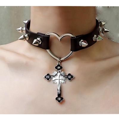 Punk Dornenkreuz Nieten Leder Choker - Y2K Millennial Spicy Girl Stil
