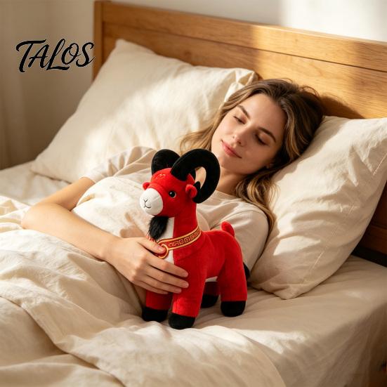 Lucky Prosperity Ornament Auspicious Standing Sheep Plush Toy, Chinese New Year Zodiac Lamb of The Gift Doll with Red Velvet And Gold Embroidery,