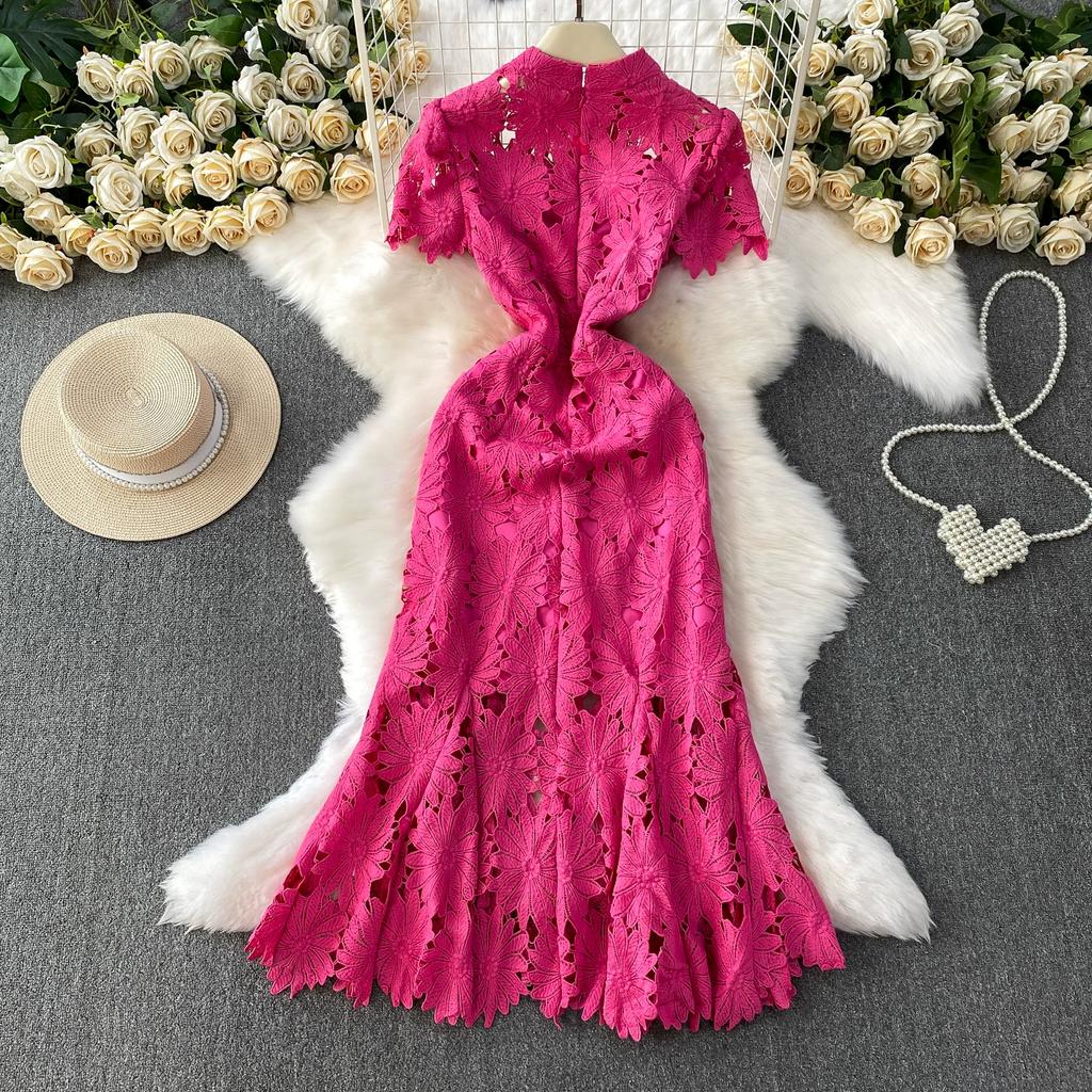 Summer Women Elegant Luxury Embroidery Flower Lace Slim Bodycon Long Maxi Party Fishtail Dresses for Girl Graduation
