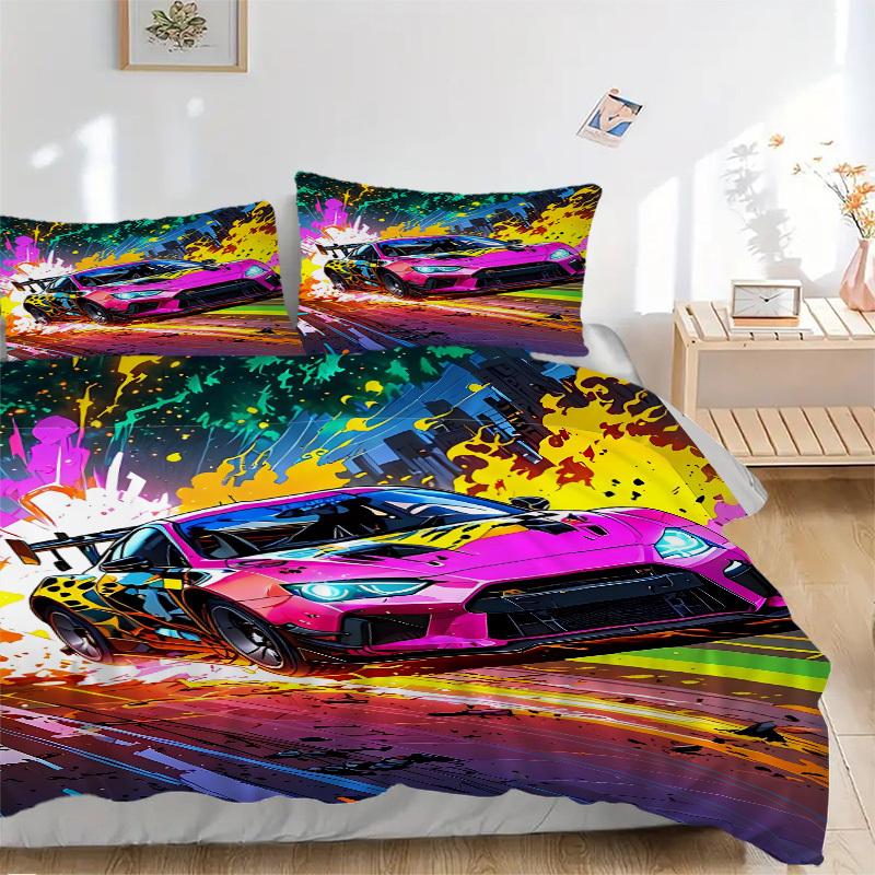 

3pcs Racing Car Cover Set, 1 Cover + 2 Pillowcases (No Insert), Bedding for All Seasons, Bedding,Bedroom Decor yy250922024 135x200cm