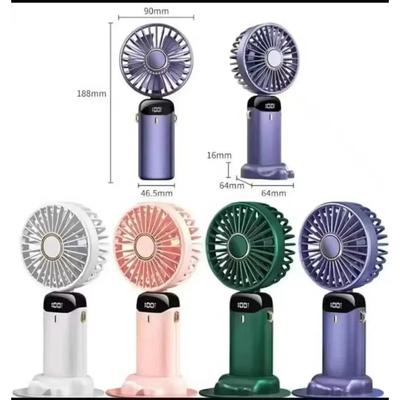 USB-Handventilator, Mini-Ventilator, faltbar, tragbar, zum Aufhängen am Hals, wiederaufladbarer USB-Ventilator mit 5 Geschwindigkeiten, mit Telefonständer und Anzeigebildschirm