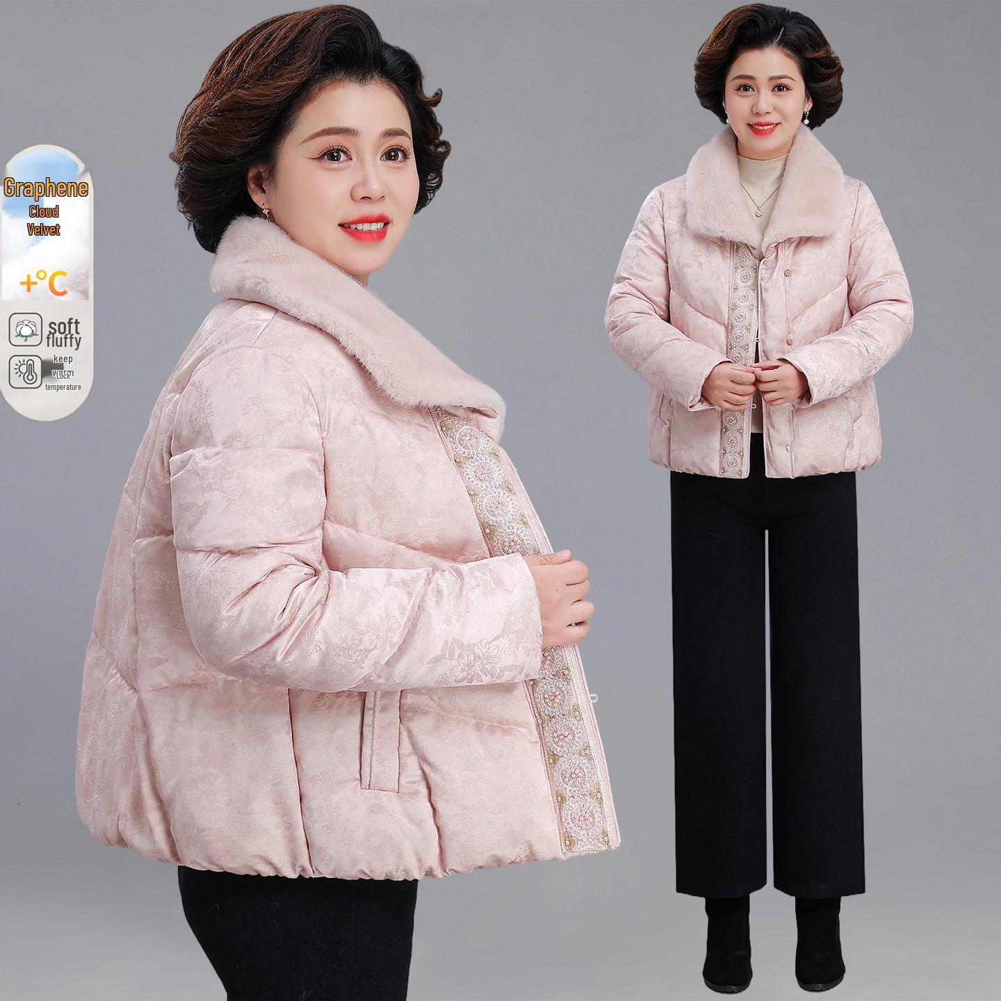 

2025 Warm Cotton Jacket for Middle-aged Women - Chinese National Style Winter Coat for Mothers 2XL (52.5-60kg) розовый