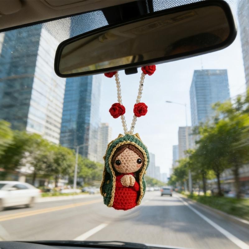Marys Statue Car Interior Decoration,Virgin Marys Crochet Charm Religious Figurines Hanging Decors Spiritual Blessing Gift