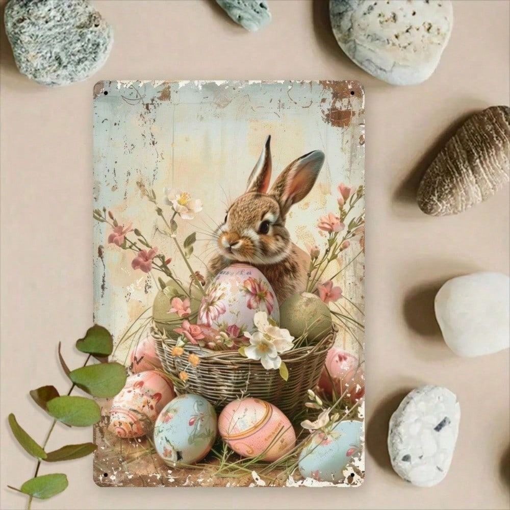 

Metal Wall Art Easter Bunny Vintage Poster Home Cafe Decor