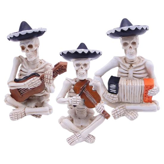 Mini Halloween Skeletons Figurer Harpiks Guitar/Akkordeon/Violin Spiller Skeletons Statue Halloween Samlerobjekt Dekoration til Hjemmekontor Skrivebord