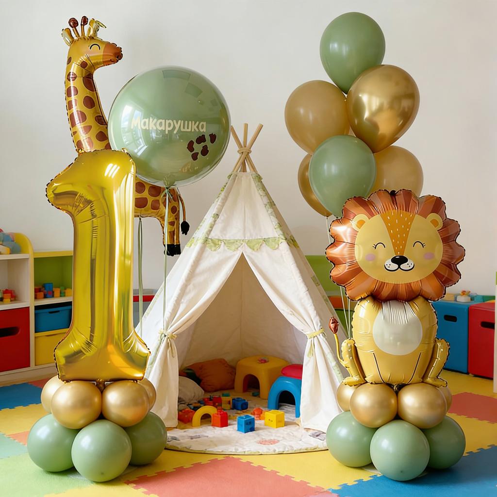 Set de ballons Lion Girafe Dessin Animé, Ballon Thème Animaux de la Jungle, Ballon Chiffre Doré 0-9, Décoration Fête d'Anniversaire Shower
