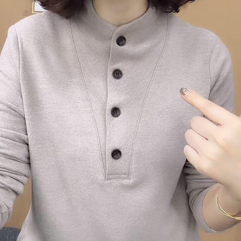 

Женский продвинутый серый облегающий топ с длинным рукавом - закрывающий живот, теплый, омолаживающий, модный осенне-зимний. 4XL (145-160 jin)