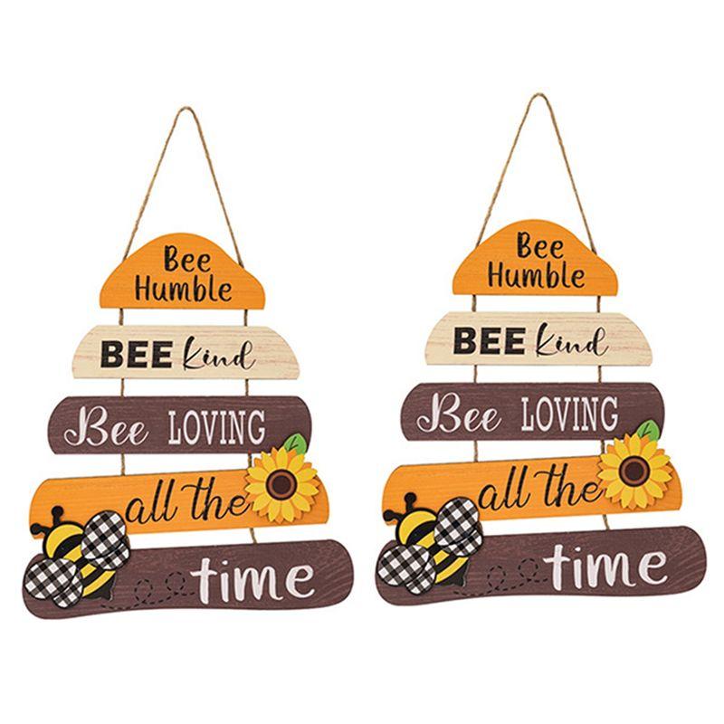 AEE4-Type Home Door Decoration, Bee Kindness Bee Happy Thanksgiving Bee Welcome Sign Front Door Decoration