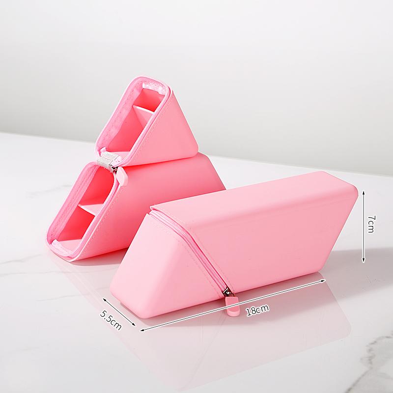 

1PC Creative Silicone Pencil Case Triangular Stand-Up Style Dual-Purpose Pen Holder Multi-Layer Storage Bag Large Capacity