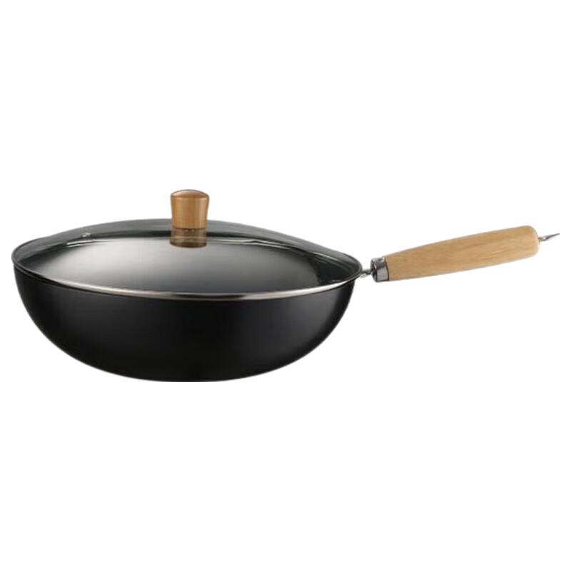 Baiside Kangfusi 32CM Non-stick Iron Wok with Glass Lid