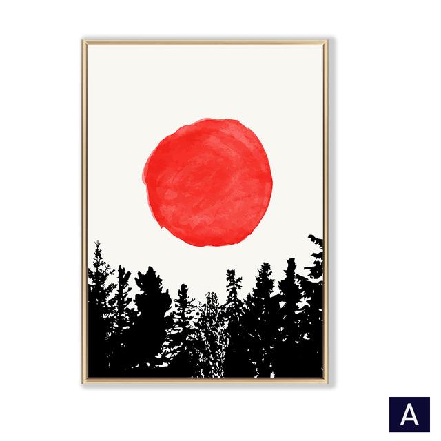 Abstract Red Sun Canvas Art Wall Painting Aesthetic Posters and Prints Nordic Tree Landscape Wall Pictures for Living Room Decor