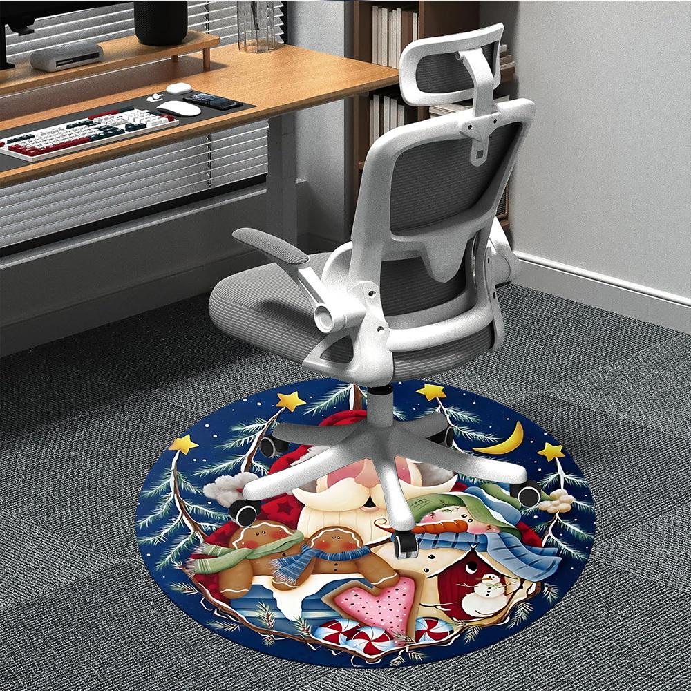1pc Christmas Santa Claus Chair Carpet for Office, Round Non Slip Durable Large Size Office Carpet, Suitable for Office 80cm