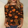 Dámské módní ležérní top s tříčtvrtečním rukávem a halloweenským potiskem, kulatý výstřih