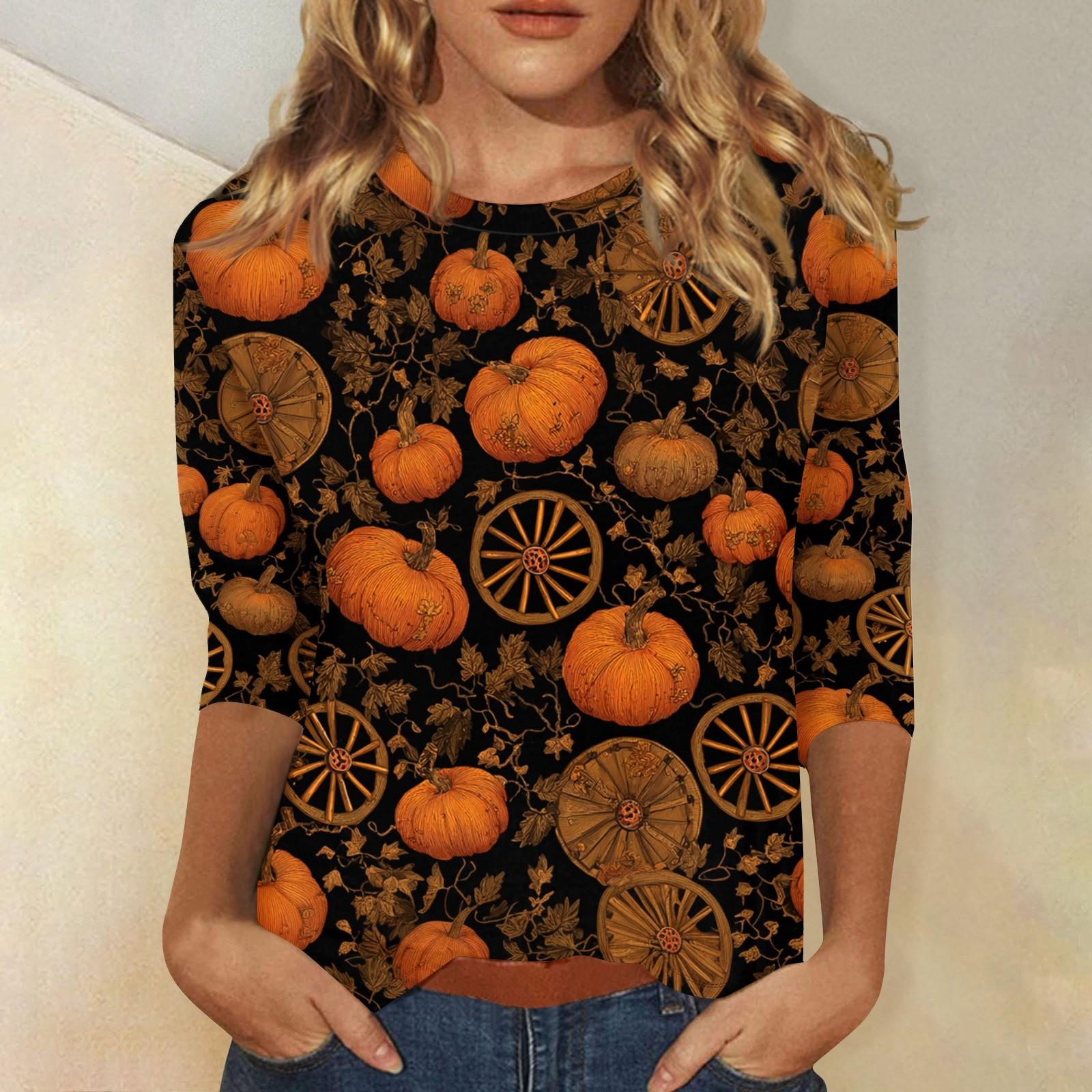 

Женская модная повседневная футболка с рукавом три четверти и принтом на Хэллоуин, с круглым вырезом M