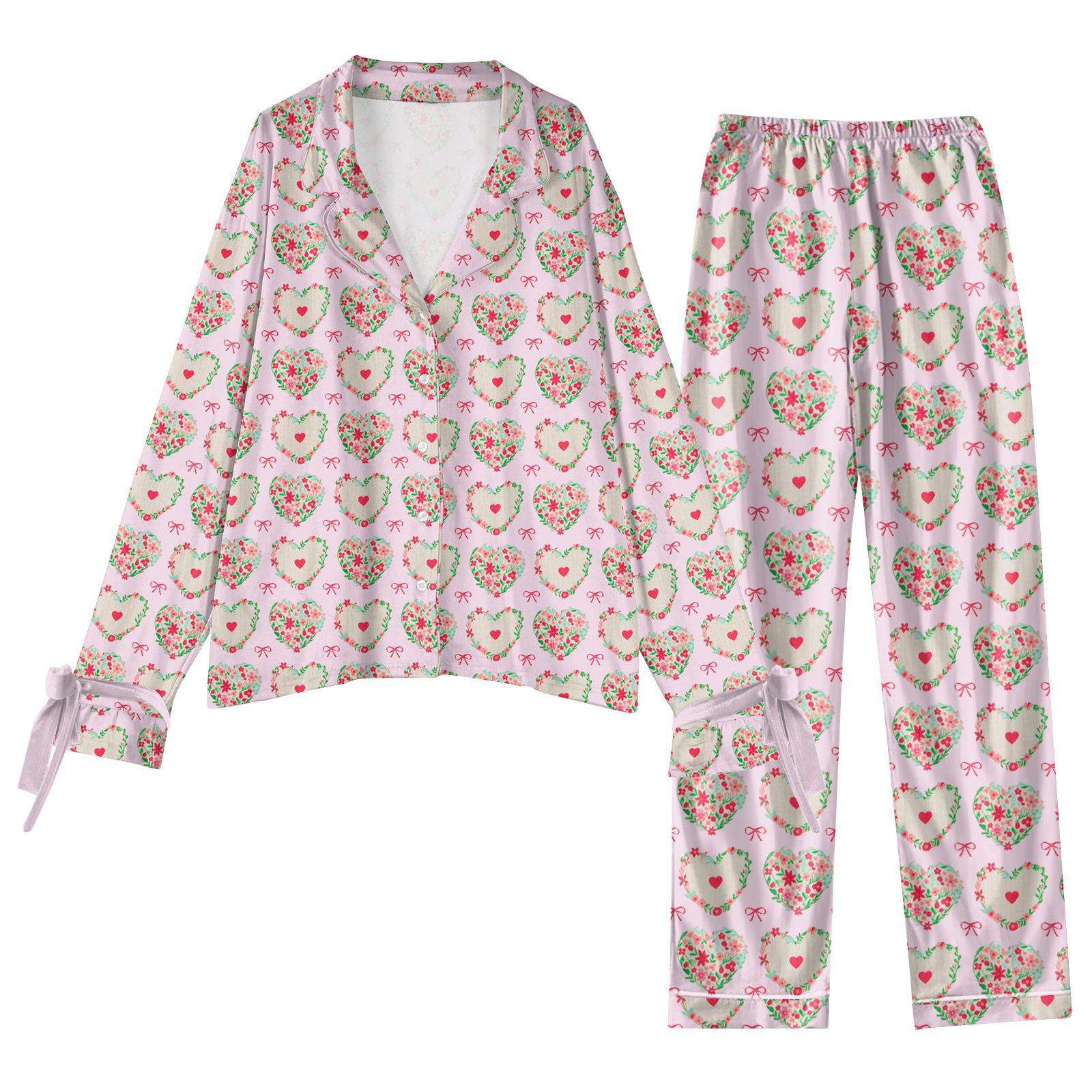 

Женский костюм из 2 предметов с принтом, топ на пуговицах с длинными рукавами, широкие брюки, комплект, пижамный домашний повседневный костюм XL розовый