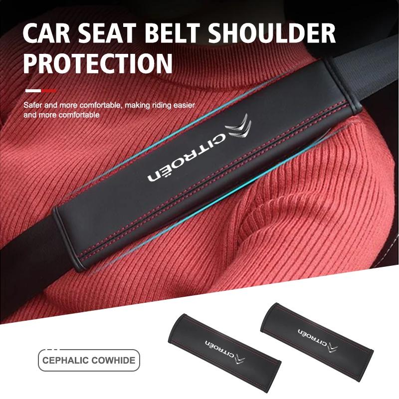 Car Seat Belt Leather Safety Belt Shoulder Cover Protect Pad For Citroen C5 C1 C2 C6 C4L DS3 DS4 DS5 C-Elysee Grand Berlingo akr256