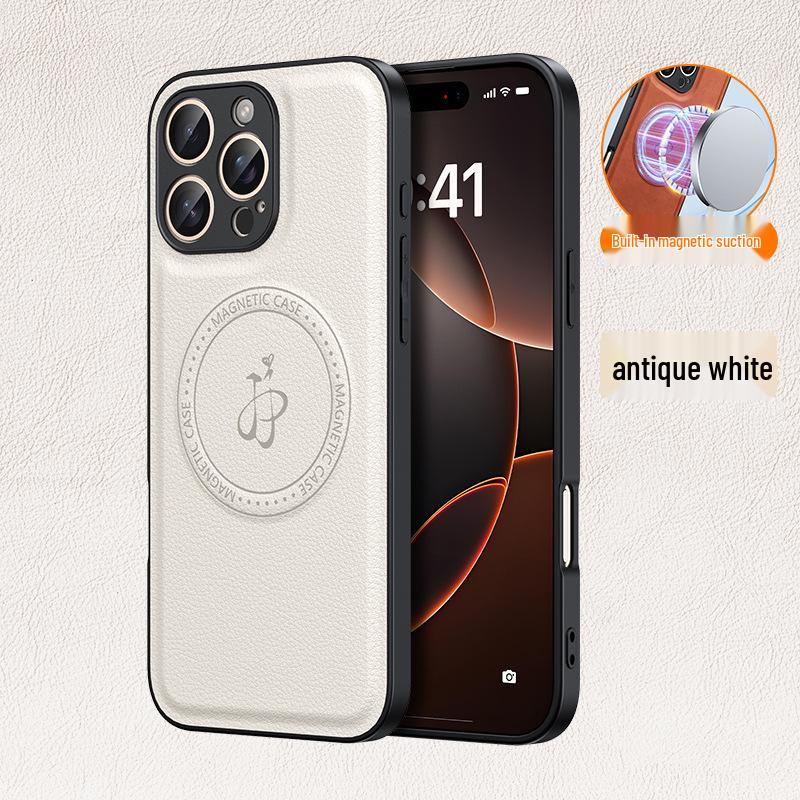 Apple 17 Pro Max Mágneses Bőr Autós Telefontartó Tok, Leejtésbiztos Tartó iPhone 16-hoz, Luxus Új Modell 15