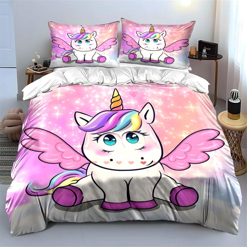 Cute Unicorn Wings Bedding Set Bedding Duvet Cover Set Duvet Cover Pillowcases (1 * Duvet Cover 2 * Pillowcases, without duvet insert)