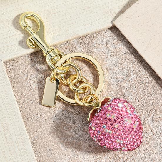 Keychain Pendant Rhinestones Inlaid Strawberry Shape Key Chain with Lobster Clasp Bag Charm Backpack Pendant Accessory