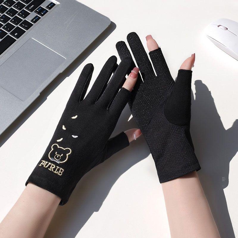 

Солнцезащитные перчатки весна и лето защита от УФ-лучей тонкие чёрный