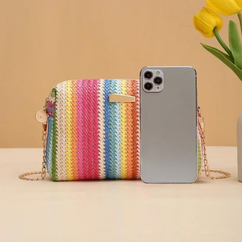 Rattan Stricken Frauen Stroh Tasche Strand Sommer Kette Kleine Geldbörse und Handtasche Weibliche Schulter Umhängetaschen Reise Design Flap Bag