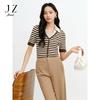 JUZUI Fake Two-piece V-neck Striped Knitted Sweater Summer New JWFX31206