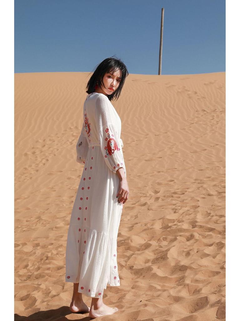 2025 Kwiecista Vintage Haftowana Sukienka Letnia Plażowa z Frędzlami dla Kobiet