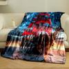 A Ship with Vibrant Red Sails Against a Starry Night and Sunset Backdrop. for All Seasons Blanket Lunch Break Throw Gift