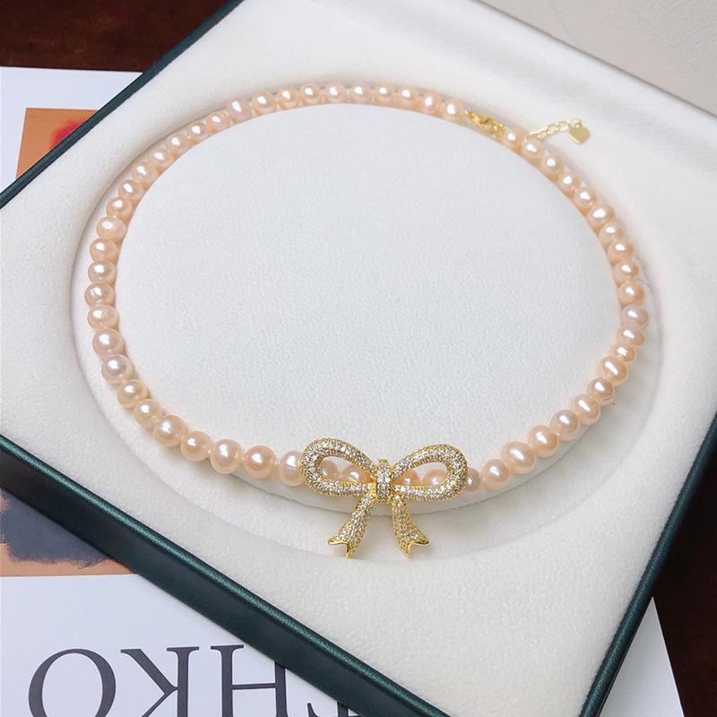 Elegant Freshwater Pearl Bow Necklace - Women s Luxury Fashion Clavicle Chain for Wedding Dresses Without Box