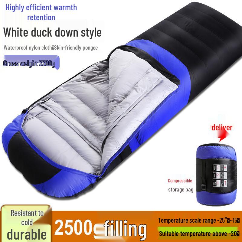 White Duck Down Zero Degree Sleeping Bag for Winter, Outdoor, and Indoor Use