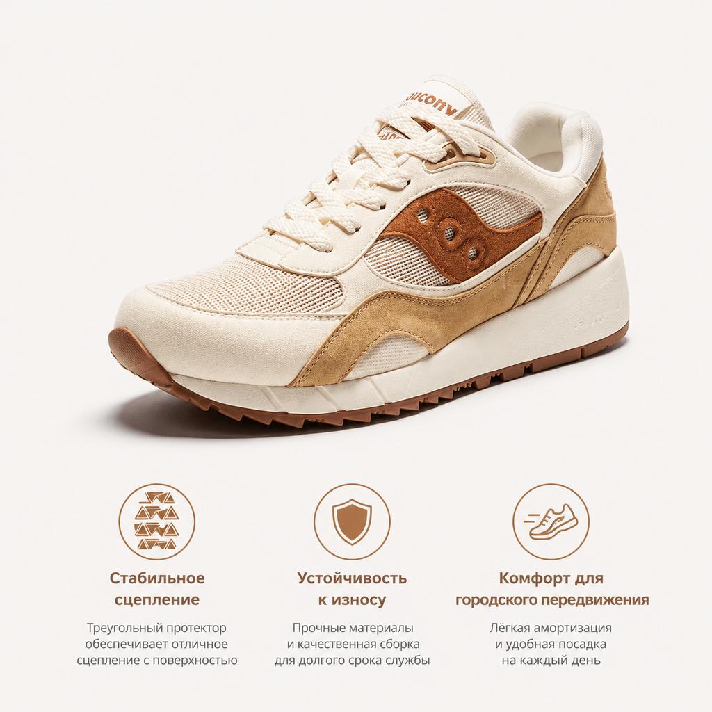 SAUCONY Shadow 6000 Retro Comfortable Slip Resistant Durable Low Top Casual Running Shoes Unisex Sneaker Beige Brown S79033-6