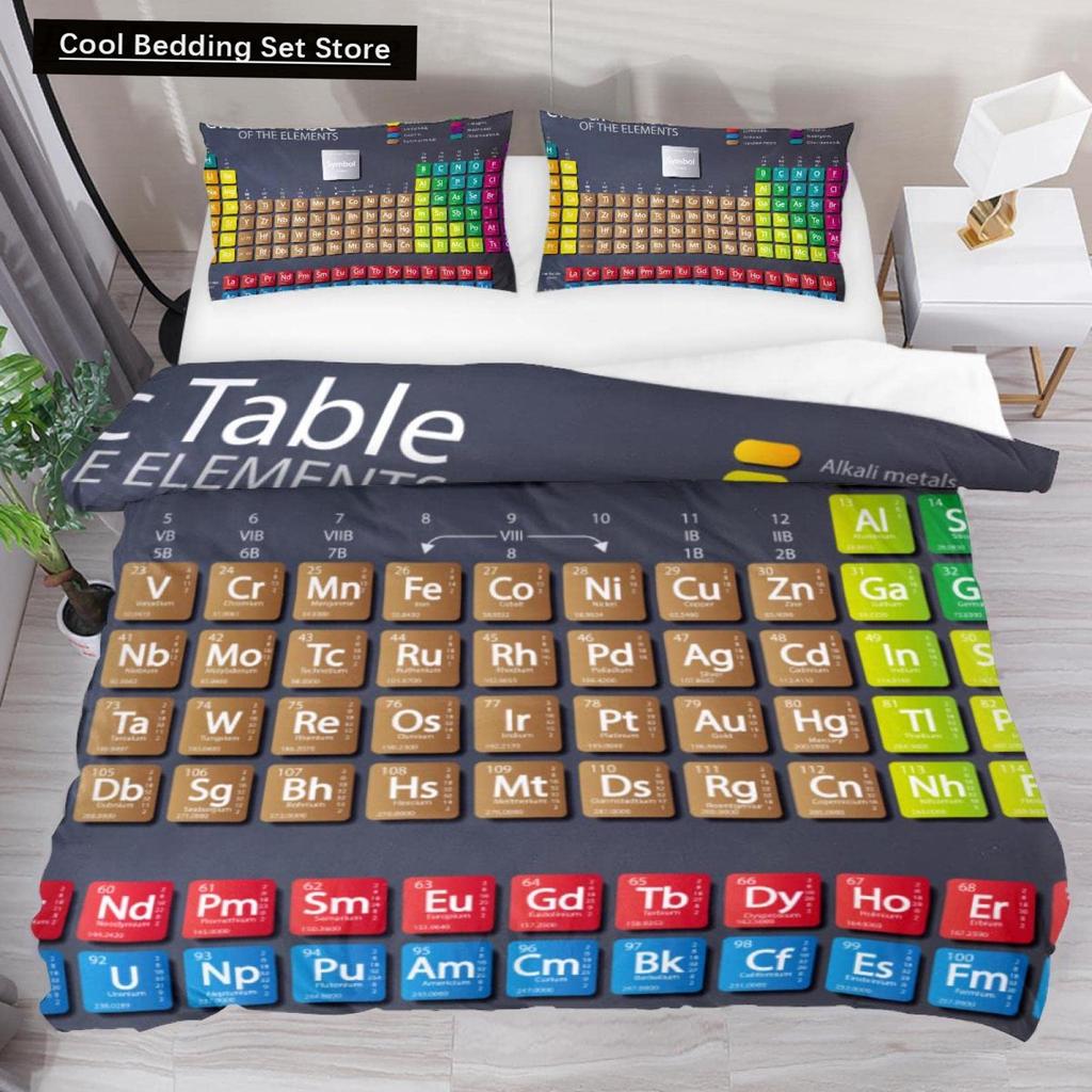 Periodensystem Königin König Bettbezug Pädagogische Wissenschaft Chemie Bettwäsche-Set für Studenten Lehrer Elementtabelle Bettdeckenbezug