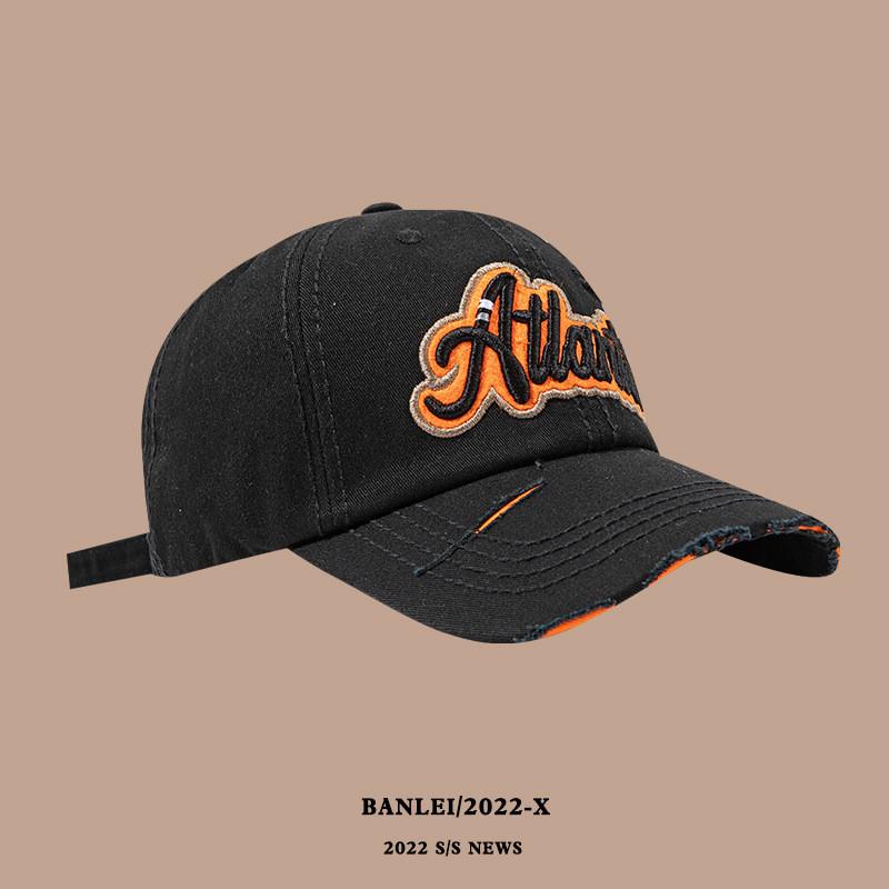 

Stylish Round Top Baseball Cap For Women With Distressed Look And Sunshade Function Black