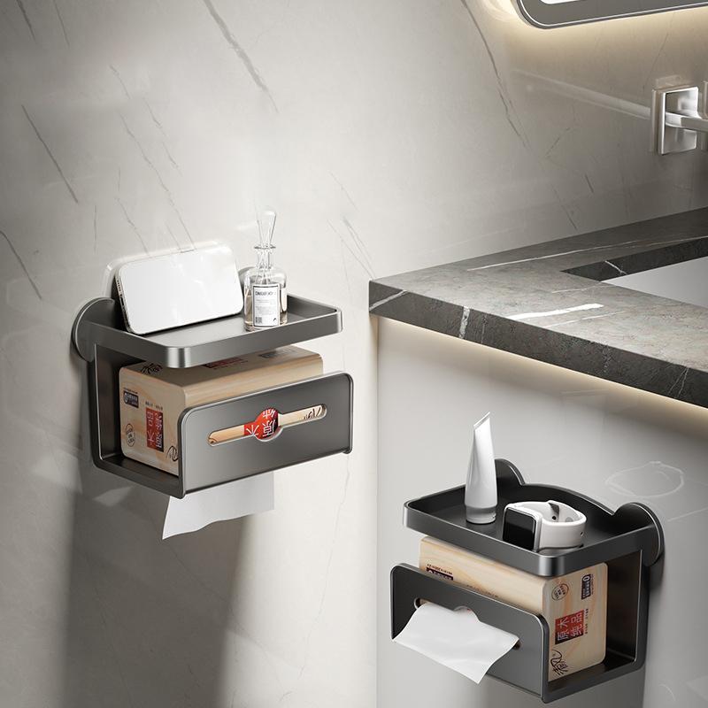 Wall Mount Toilet Paper Holder Plastic Waterproof Roll Paper Storage Rack Bathroom Tissue Organizer Shelves