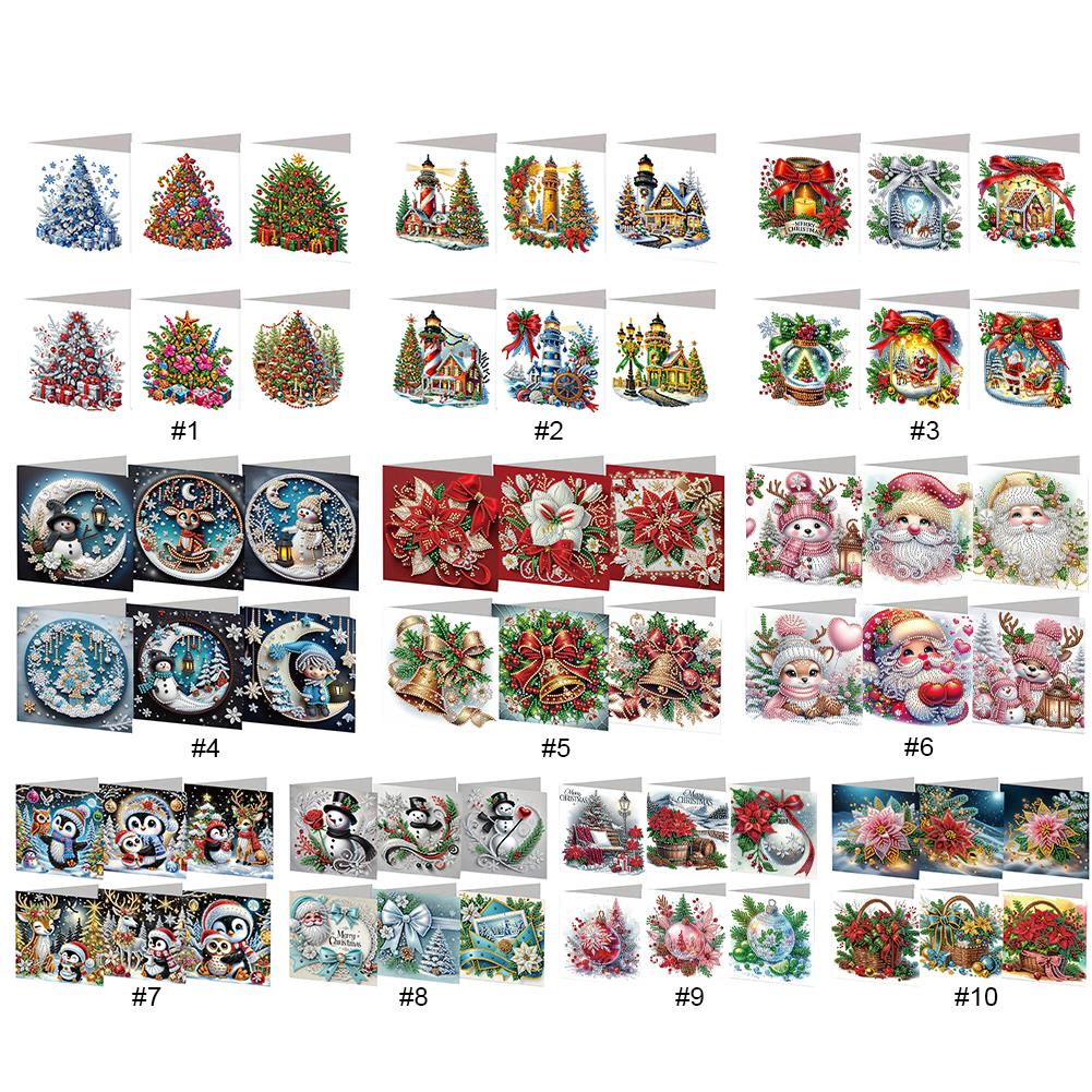 6PCS DIY Xmas Designs Diamond Painting Greeting Card Set Rhinestone Diamond Art Mosaic Postcards Congratulations Cards & Gifts