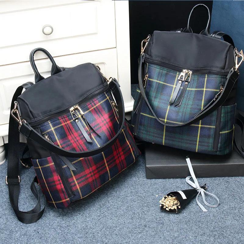 Sac à dos en nylon à carreaux pour femme, sac à dos de voyage, sac à dos pour ordinateur portable, cartables, sac d'école féminin, sac à dos décontracté pour l'école, sac pour femme