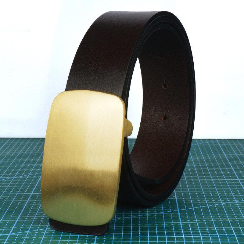 

Мужской кожаный ремень, первый слой коровьей кожи с внутренней пряжкой из чистой меди, деловой повседневный ремень 130cm темно-коричневого