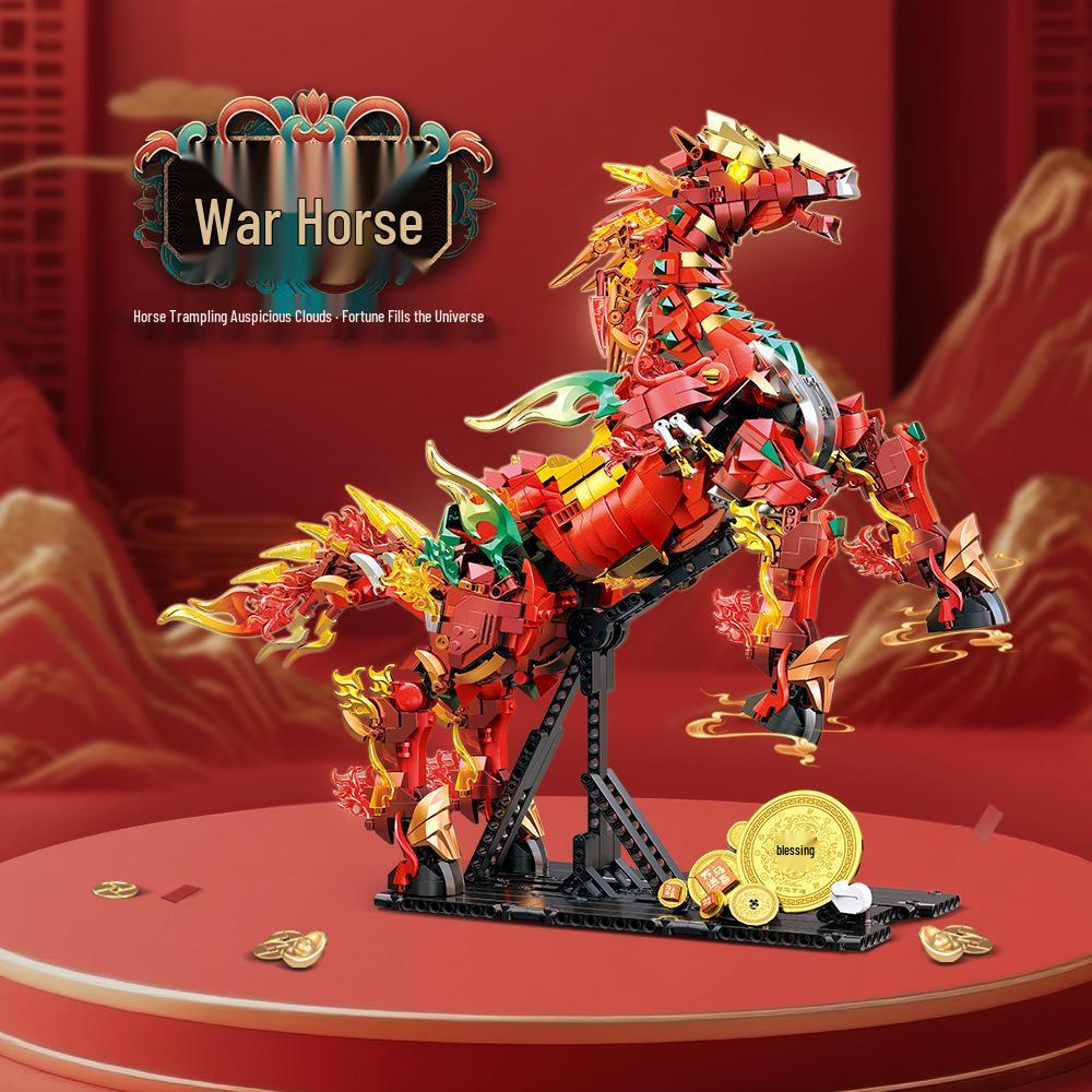 Year of the Horse LEGO-Compatible Building Blocks Toy for Boys & Girls, Chizao She National Trend Ornament, Ages 6+
