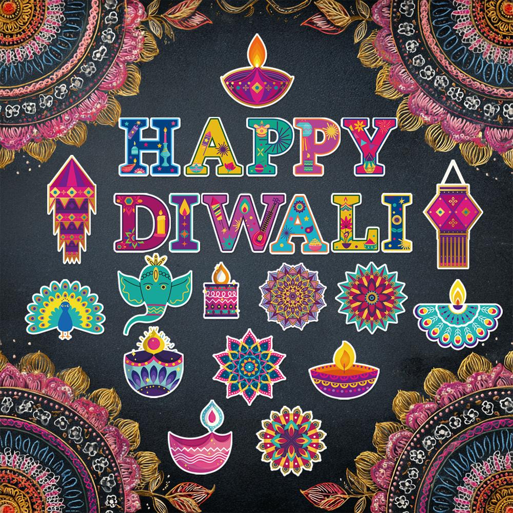 25 KS Indická tematická párty dekorace Diwali DIY ŠŤASTNÉ DIWALI Papírová tabule Dekorace Kartička Samolepky